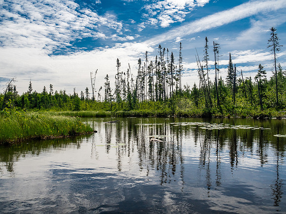 A gorgeous day as we paddle between Lac Lammont and Embryo Lake.