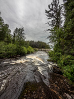 The falls across from camp that provide the Walleye Factory (our camp is visible in the distance).