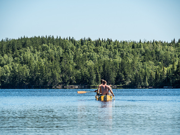 Paddling on glass across Upper Hatchet.