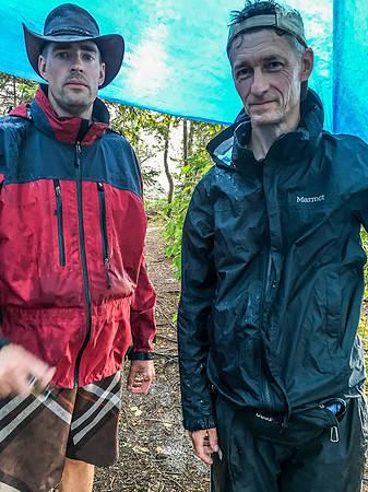 At the group camp on Telescope Lake waiting out a storm that we just beat, under a very hastily erected tarp - somewhat of a theme for this trip.