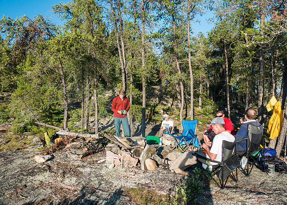 Enjoying the early evening sun at our camp kitchen.