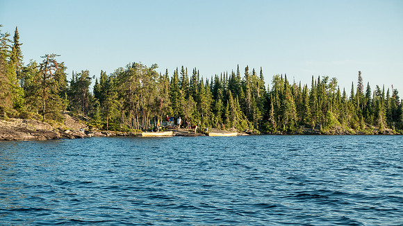 Looking back at camp as I go for an evening paddle.