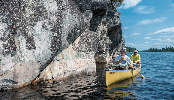 Bill and Harold at the pictograph site on Hansen Lake (visible at lower left).