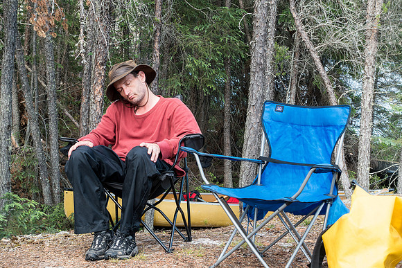 Hentie falls asleep at camp.