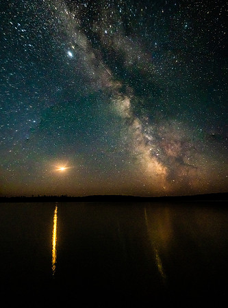 Mars reflects in Glenn Lake with the Milky Way.