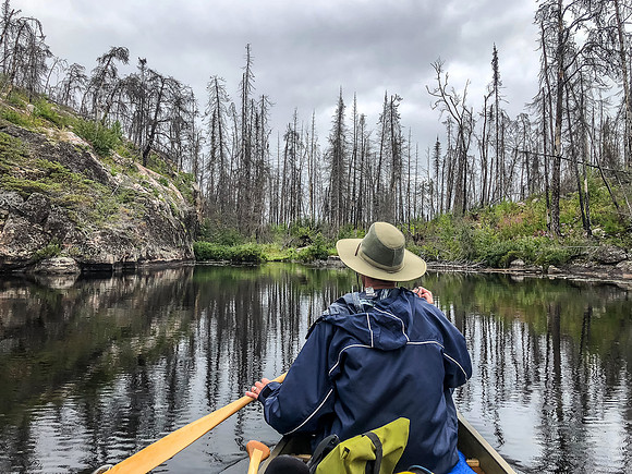 Approaching the portage out of Streak towards Amber.