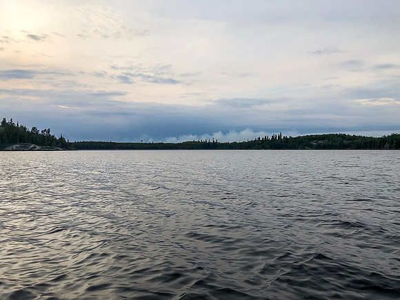 Evening arrives as we gaze north towards the Domain Lake wildfire - still sending its smoke plume skyward.