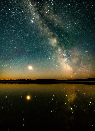 Mars reflects in Glenn Lake with the Milky Way.
