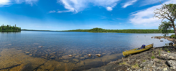 Enjoying a lunch break at the far eastern end of Telescope Lake after paddling the entire thing from west to east in one shot