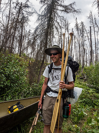Rod prepares for the first portage out of Adventure Lake.