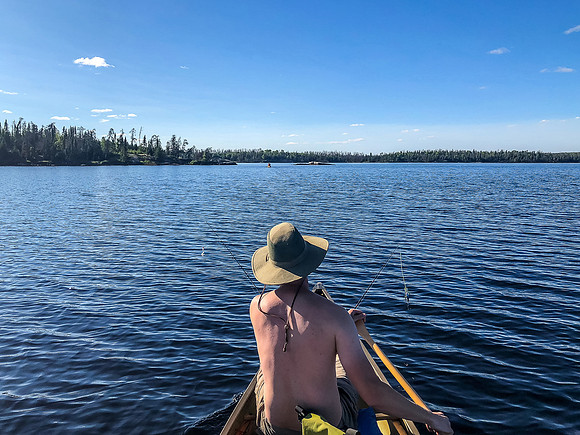 Paddling towards the peninsula site on Glenn Lake.