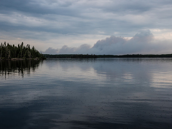 The Domain Lake wildfire is clearly visible to the north of our position.
