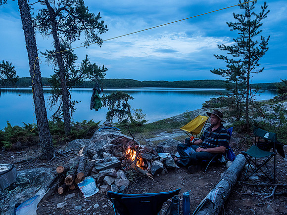 Evening descends on our Optic Lake campsite.