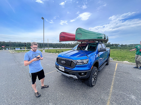 All the primary colors. Bill and Harold's new canoes on Bill's truck.
