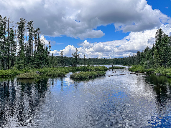 A rock garden just before a 150m portage north of East Lunch Lake.
