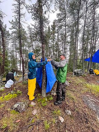 Setting up camp in the rain on Bunny Lake.