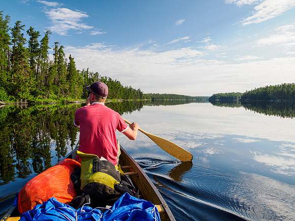 Paddling north out of Bunny Lake on glass.