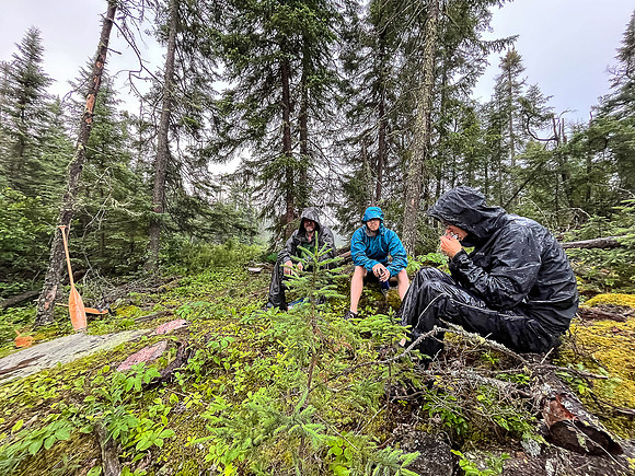 Hunkering down as a tstorm passes over near the end of the northernmost 150m portage of the loop.
