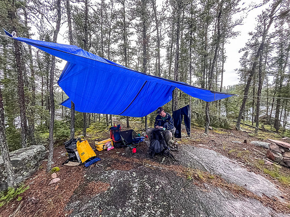 Setting up camp in the rain on Bunny Lake.
