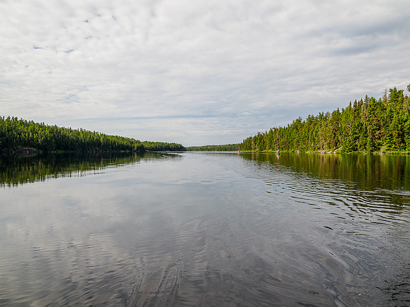 Paddling north out of Bunny Lake on glass.