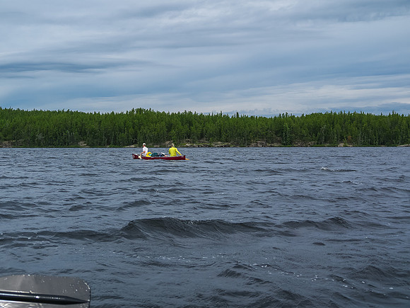 Paddling towards the final portage of the day from Burnt Rock into Mexican Hat - 800 meters.