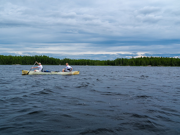 Paddling towards the final portage of the day from Burnt Rock into Mexican Hat - 800 meters.