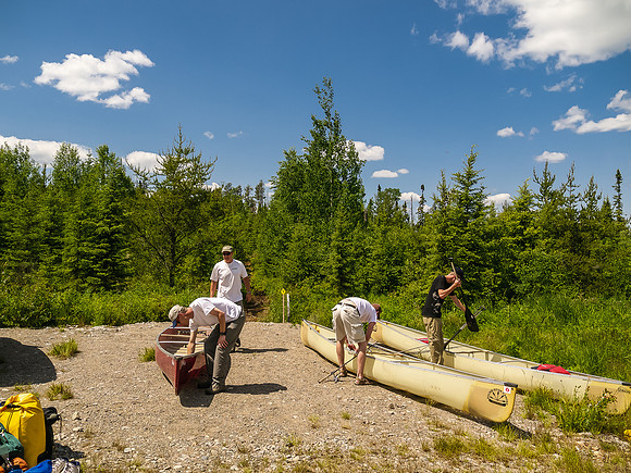 Getting the gear organized in the Leano Lake parking lot.
