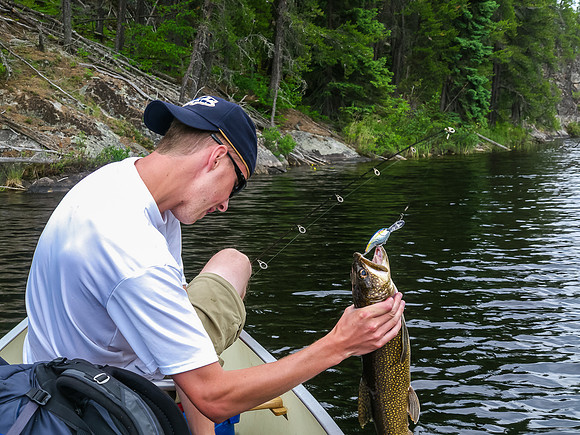 Rod with a nice Lake Trout caught in Burnt Rock Lake.