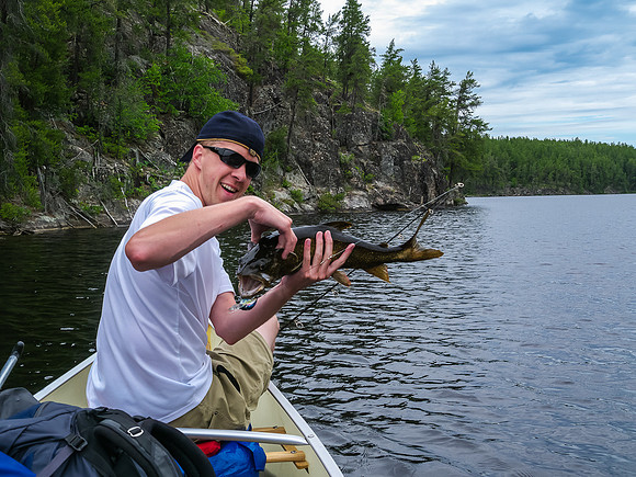 Rod with a nice Lake Trout caught in Burnt Rock Lake.