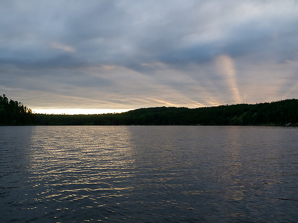 The setting sun casts some God rays over the walleye factory. This is the first sun we've seen in 3 days.