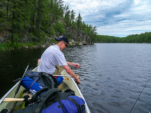 Rod with a nice Lake Trout caught in Burnt Rock Lake.