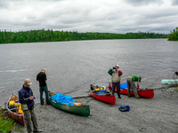 Putting in at the Beresford Lake boat launch. A typical start to a canoe trip - clouds and wind!