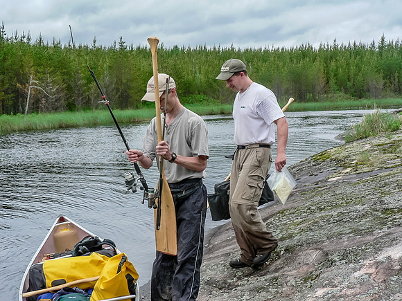 Ready to paddle again after a portage on the Garner River.