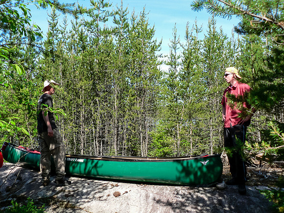 Typical WCPP portage includes forest, bog and rocks. This is the 300m portage into the Haggart River.