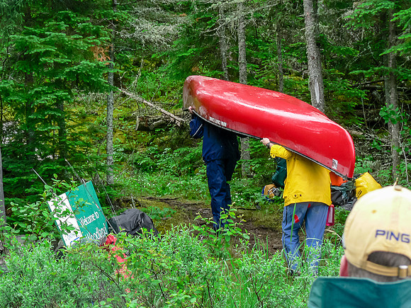 After canoeing a short stretch of the Garner River, we came to the border of Ontario and Manitoba and the entry to WCPP - which required a 300m portage around a set of falls.