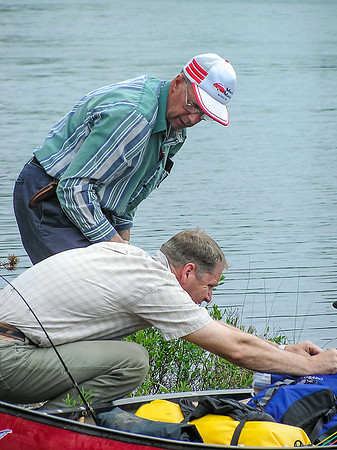 Preparing the gear after another portage.