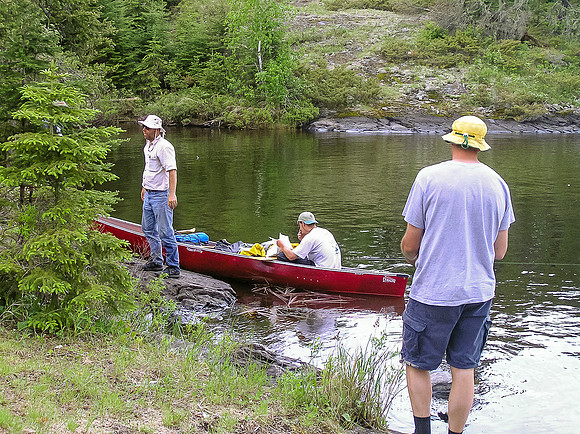 Ready to leave a portage along the Wanipigow River.