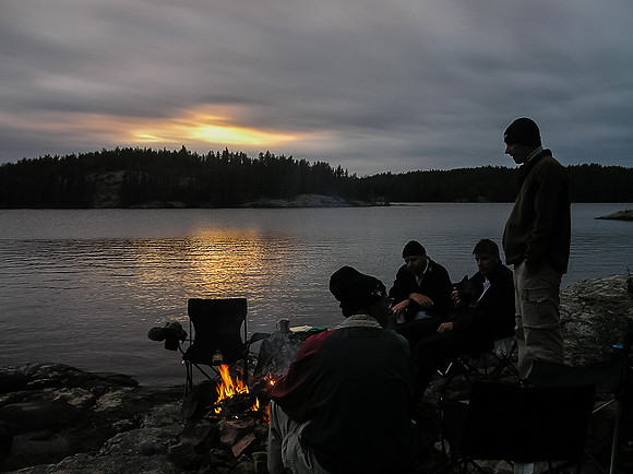 Another trip comes to a close with a nice evening camp fire on Crystal Lake.
