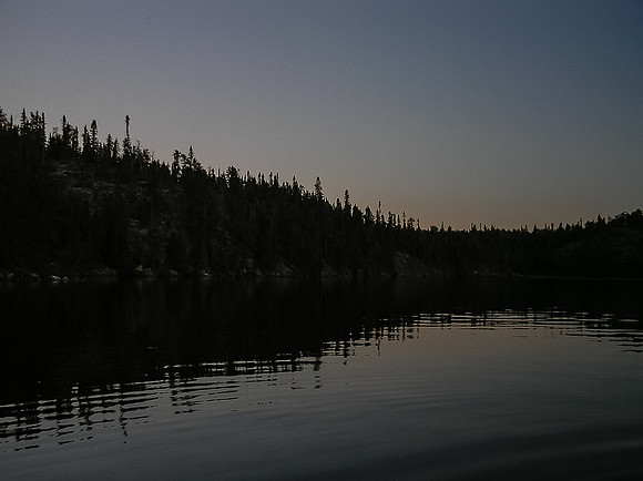 Darkness settles in as we FINALLY hammer some walleye near our camp on Donald Lake,  Wed evening.
