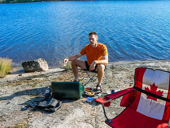 Chilling in camp on Wilson Lake Tuesday morning before starting the day. It's gonna be a hot one!