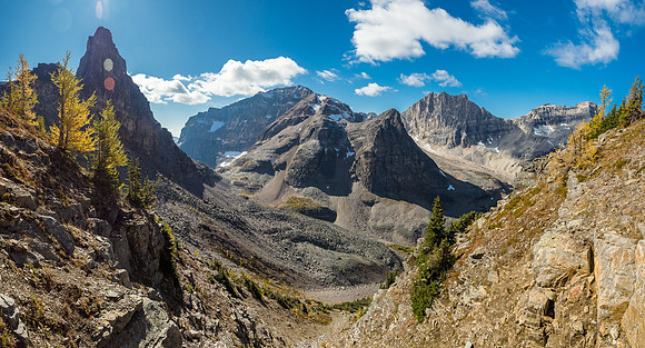 From the gully looking back over Whistling Valley. Middle Pharaoh at left, Haiduk fills the entire skyline at center and right.
