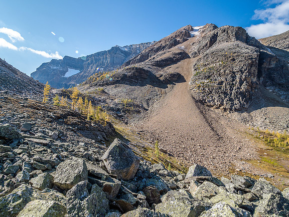 Looking back at Whistling Pass as we start the boulder field in earnest. And start regretting that decision.