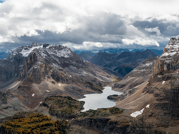 Mummy Lake and threatening skies.