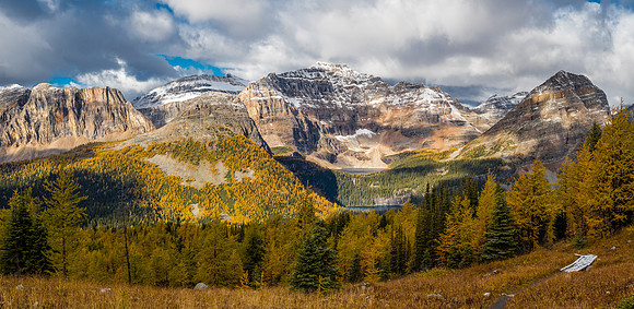 My destination rises at right with Egypt and Scarab Lakes at center and Scarab Peak rising above them. Sugarloaf Mountain in the foreground at left.