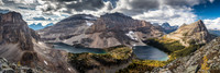 Views include White Tail at far distant left with Mummy Lake, Haiduk, Scarab Lake, Mount Ball and the Pharaoh Peaks from L to R.