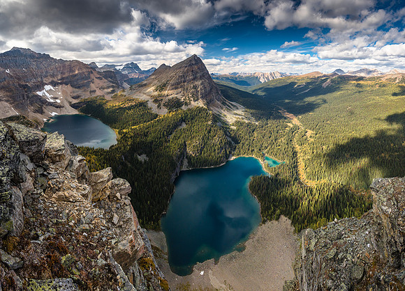 An interesting angle from the top of Sugarloaf's north face looking down at Egypt Lake with Scarab Lake at left and even part of Mummy Lake at far left.