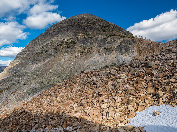 Looking back up at Sugarloaf as we traverse to the Mummy Lake trail.
