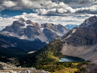 The Monarch with its burnt west slopes from the Verdant Creek wildfire. Lovely Talc Lake at lower right.