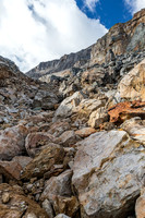 Hiking up a steep boulder gully on the lower east slopes of Scarab Peak.
