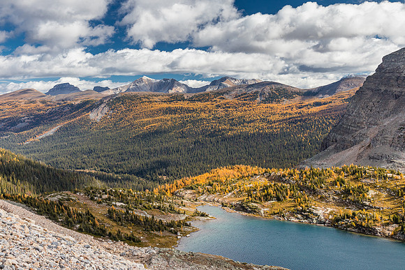 Views back over Mummy Lake and The Sphinx towards the Massive Range.